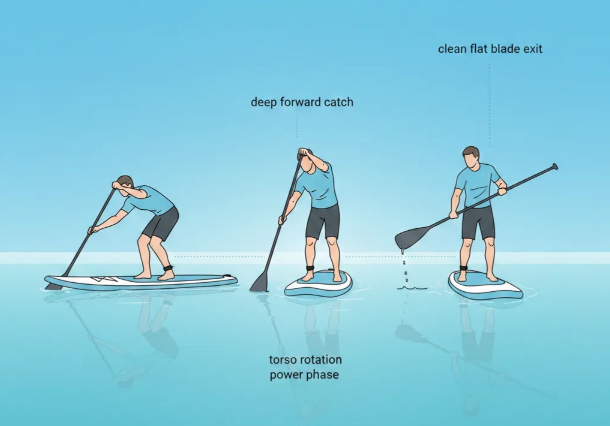 Standing paddler starting a controlled paddle stroke